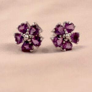 New 14K Gold Genuine Amethyst Heart Petals Earrings